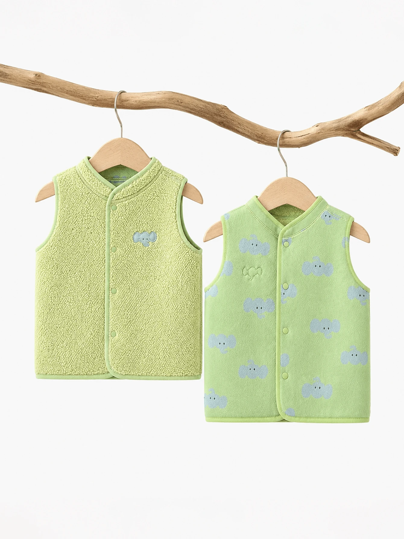 Balabala 2pcs/Set Kids Reversible Vest, Boys/Girls Fleece Jacket For Autumn/Winter