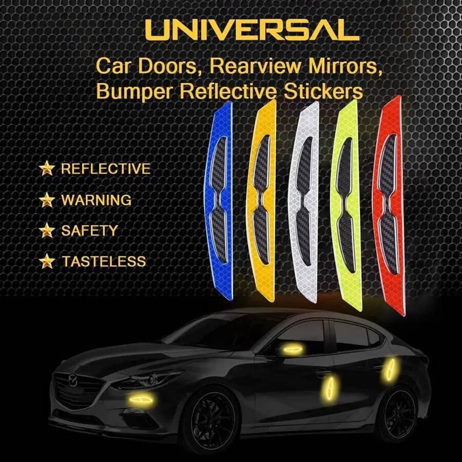 4pcs Car Door Edge Anti-Scratch Reflective Strips, Bumper Anti-Collision Warning Safety Sticker