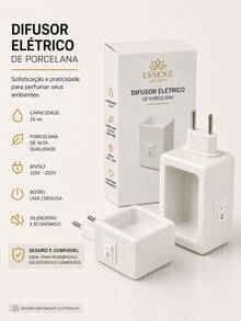 Difusor Elétrico de Porcelana Bivolt 220\110v, Difusor de Tomada 15ml, Botão Liga\Desliga, Plug Giratório, Material: Porcelana Branco - BRANCO - Visão 1