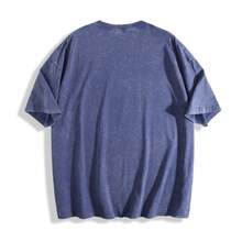 Women Vintage Washed Tee, 230G Thick Oversized Crew Neck Short Sleeve, Retro Street Loose Fit Casual Top For Spring Summer Machine Washable Daily Wear - 藍色 - 查看 2