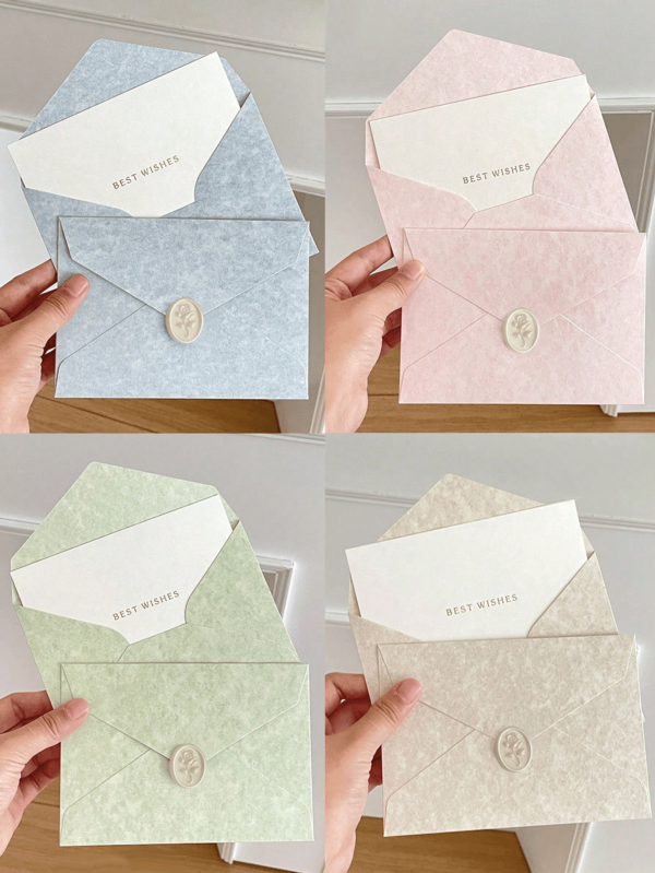 4/5/15 Sets Hazy Blue Textured Envelope Card Sets, Wedding Party Invitations, Invitations, Pink Vintage Blessing Message Cards, Handwritten Letters, Love Letter Envelope Sets, Beige Envelope And Stationery Sets,Romantic Handwritten Letter Invitations