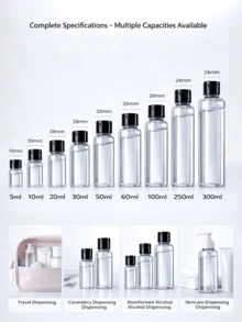 5件/1件 透明圓形肩部擠壓瓶，附蝴蝶翻蓋，10/20/50/80/100ml 防漏空旅行可充裝瓶，便攜式化妝品樣品儲存容器，適用於護膚乳液液體日常使用 - 黑色 - 查看 12