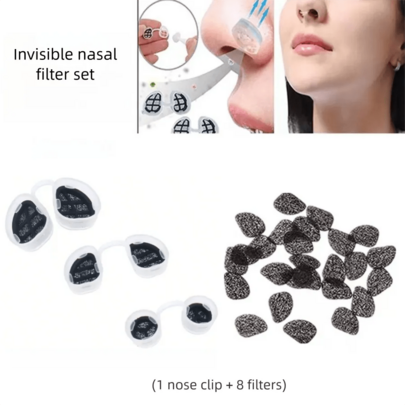 Juego de Filtración Nasal (1 Clip Nasal + 8 Almohadillas de Filtro), Almohadillas de Filtro Reemplazables Máscara Nasal Invisible; Adecuado para Uso en Exteriores e Interiores, Filtra Efectivamente Polvo, Polen, Smog, Gases de Escape, Cómodo de Usar sin Afectar la Respiración, Aplicable a Múltiples Escenarios para Proteger su Salud en Cualquier Momento y Lugar