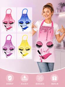 Women Blue Nail Design Apron, Waterproof Bib Apron With Adjustable Straps, Cute Beauty Salon Nail Technician Workwear, Kitchen Cooking Baking Craft Apron With Pocket - Multicolor - View 4