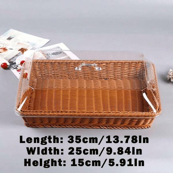 Cesta de bambú tejida con tapa de acrílico, lavable y duradera, adecuada para servir frutas y aperitivos, para la cocina, picnics, decoración del hogar y almacenamiento.