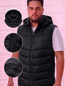 Chaleco Marca Impala Para Hombre - Diseño Acolchado Con Gorro - Cierre Frontal Completo Y Bolsillos Con Cremallera - Ideal Para El Diario Y Climas Fríos - Negro - Ver 1
