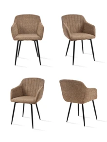 Goeurvant Contemporary Vertical-Stripe Upholstered Dining Chairs With Armrests & Metal Legs For Dining Room, Kitchen, Living Room - Set Of 2 / Set Of 4 / Set Of 6--Coffee-Chenille - Coffee - 查看 12