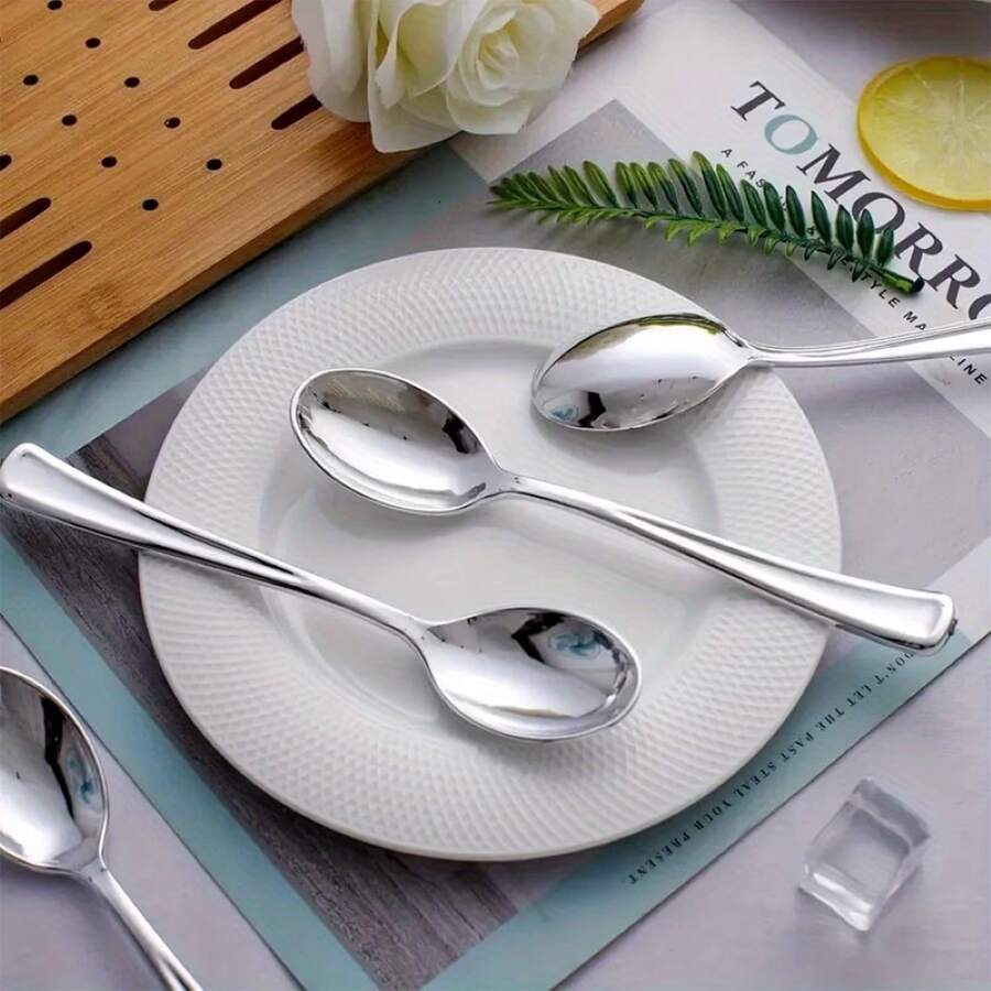2件/組，叉子與湯匙餐具組，家用廚房餐廳餐具，可重複使用餐具，可洗碗機 (銀色) - 銀色 - 查看 1
