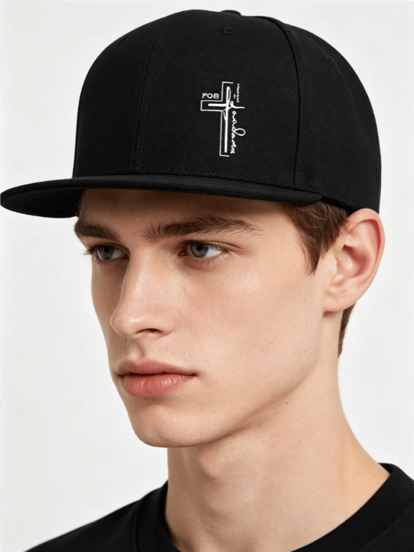 1pc Unisex Cross Faith Print Flat Brim Baseball Cap, Black & White Couple Hip Hop Snapback Hat - Multicolor - View 1