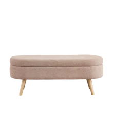 Storage Bench Beige Chenille 110cm – Space-Saving For Entryway, Bedroom, Living Room - 粉色 - 查看 3