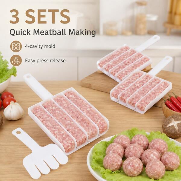 Juego de 3 moldes de 4 rejillas para albóndigas y dumplings, herramienta de cocina de PP duradera para preparar albóndigas caseras, albóndigas de pescado y para fiestas.