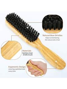 Bamboo Handle Boar Bristle Brush - Natural Hair Comb, Suitable For All Hair Types, Smooths Frizz, Adds Shine, Cares For Smooth Surface, Made Of High-Quality Bamboo Bristles, Well-Designed, Suitable For Back To School And Travel Vacation. - Multicolor - View 5