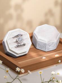 Valentine's Day White Hexagonal Velvet Vintage Wedding Proposal Ring Box, Single Ring/Pair Ring Holder, High-End Mori Style Wedding Exchange - Multicolor - View 14