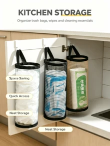 1pc Kitchen Storage Organizer Plastic Bag Trash Bag Hanging Storage Bag Wall-Mounted Shoe Cover Storage Bag Wall-Mounted Storage Rack, Suitable For Kitchen, Behind Door Storage, Kitchen Organization, Kitchen Essentials, Kitchen Accessories, Bathroom Accessories, Home Kitchen Tools, Kitchen Decor - Multicolor - View 8