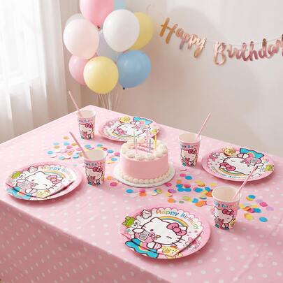 Set da 50 pezzi a tema anime rosa per festa di ritorno a scuola, adatto per 10 persone, stoviglie monouso per festa di compleanno inclusi piatti, bicchieri e tovaglioli. Forniture per decorazioni festive, adatto per campeggio, picnic, barbecue in giardino e decorazioni per feste, anche ideale per decorazioni di Ognissanti, Natale e feste, e un ottimo regalo a sorpresa per i fan.