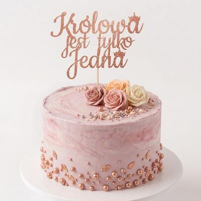 1 cái topper trang trí bánh kem màu vàng hồng lấp lánh, cờ chủ đề tiếng Ba Lan "Królowa Jest Tylko Jedna" (Chỉ có một nữ hoàng), trang trí tiệc sinh nhật kỷ niệm cho nữ