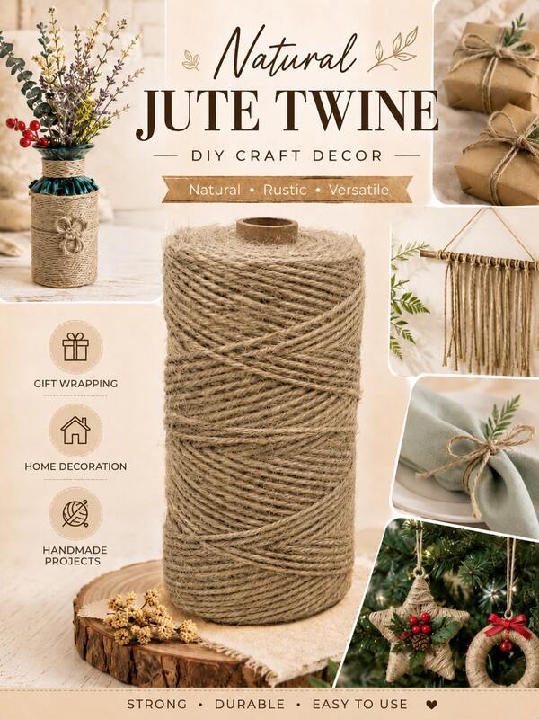 1 Roll Jute Rope, Suitable For Crafts, Gift Wrapping, Packaging, Gardening, Crochet, Knitting, Macrame Decor, Halloween Party (656.17ft * 2mm)