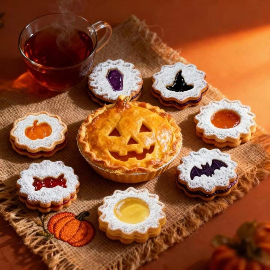 9pcs Halloween Cookie Cutter Set, Reusable Stainless Steel, Pumpkin Bat Ghost Linzer Molds, Smooth Edges, For Home DIY Baking - View 1