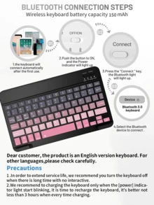 超薄可充电蓝牙键盘，便携式紧凑型无线键盘（150mAh），兼容三星Galaxy Tab、安卓、Windows平板电脑、智能手机、iOS iPad，2026年圣诞/新年礼物（黑色、粉色） - 黑粉漸變 - View 3