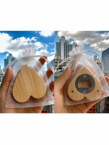 50/20/10pcs Bamboo Magnetic Heart-Shaped Bottle Opener, Creative Wooden Refrigerator Magnet Gift Bag, DIY Customized Engraving And Coloring, Personalized Wine Bottle Opener, Refrigerator Decoration, Party Favors, Wedding Favors, Bridal Shower, Engagement Gift, Anniversary, Birthday Gift, Housewarming Gift, Back To School, Autumn Gathering, Halloween, Thanksgiving, Christmas, New Year, Family Gathering, Bar Party, BBQ, Camping, Kitchen Decoration, Business Gift, Party Favors - Khaki (Heart-shaped Bottle Opener) - View 7