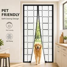 Magnetic Grid Door Curtain, Insulated Screen Door With Auto-Closing Magnetic Blocks, Cold And Hot Air Barrier Door Cover, Semi-Transparent Partition Curtain, Weighted Bottom Design, Easy Passage, Suitable For Air-Conditioned Rooms, Kitchens, Balconies, Patios, Pet-Friendly, Multiple Sizes Available - EVA Black Grid Air Conditioning Screen Door - View 6