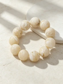 1pc Colorful Stackable Exaggerated Beaded Bracelet, Marble Pattern Glossy Resin Beads Stretch Extra Large Bold Chunky Statement Set Bohemian Multicolor - Statement Beaded Bracelet - View 10