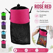 1-2pcs Mesh Clothespin Bag With Drawstring Closure, Hanging Clothes Peg Holder With Strap And Metal Hooks, Wide Mouth Laundry Storage Organizer - Multicolor - View 15