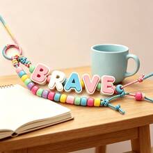 Macaron Pink Blue White Double Layer 3D 26 English Alphabet Beads, Thick Rounded DIY Handmade Beading Material, Customizable Word & Name Colorful Round Beads Braided Rope Keychain, Student Girl Handmade Backpack Charm Car Key Pendant, INS Soft Cream Style Niche Creative Handmade Jewelry, Best Friend DIY Birthday Gift - Multicolor - View 2