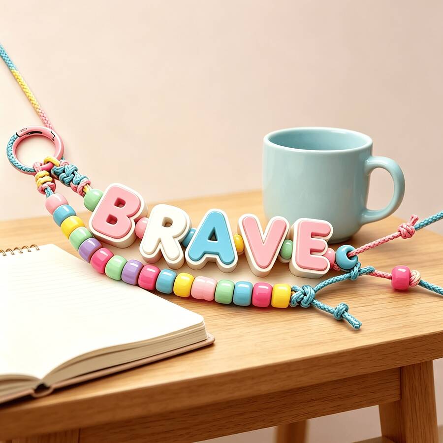 Macaron Pink Blue White Double Layer 3D 26 English Alphabet Beads, Thick Rounded DIY Handmade Beading Material, Customizable Word & Name Colorful Round Beads Braided Rope Keychain, Student Girl Handmade Backpack Charm Car Key Pendant, INS Soft Cream Style Niche Creative Handmade Jewelry, Best Friend DIY Birthday Gift