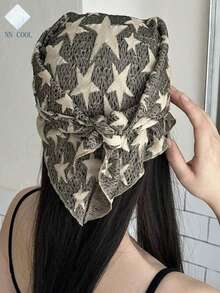 NN COOL 1 Pack Breathable Wrinkle Fabric Bandana Headscarf Vintage Gray Beige Star Printed Triangle Head Wrap With Back Knotted Detail - 彩色 - 查看 5