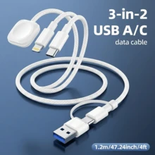5合1磁吸充電器多功能手機快充線，適用於 /Lightning/USB-C 充電，便攜旅行磁吸快充線，兼容 Series Ultra SE/10/9/8/7/6/5/4/3/2/1，兼容 17/16/15/14/13/12 及其他設備 - 白色 - 查看 1