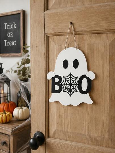 1pc Halloween Hanging Decoration Ghost BOO Door Sign Cute Spooky Style Black And White Halloween Decor Home Decoration Door Hanging Festival Entrance Decor Enhances Festive Atmosphere Suitable For Doorknobs Front Doors Entryways Walls And Home Setup