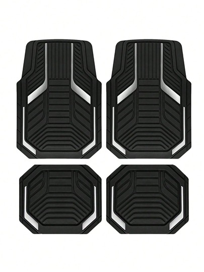 4pcs Universal All-Weather Car Floor Mats Set, Red & Black Geometric Pattern Non-Slip Floor Mats, Full Coverage Front & Rear Row Mats, Suitable For Sedan, SUV, Truck, Van, Fashionable Car Interior Accessories