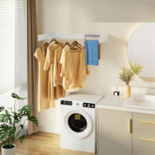 Varal de Parede Mágico Retrátil Branco 60/70/80/90/100/120cm Embutir Dobrável Grande Ajustável - Visão 5