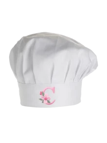 1pc Women's Satin Chef Hat, Customized Floral Initial, Adjustable Personalized Letter Kitchen Cap, Suitable For Bakery, Restaurant, Cooking Work Headwear - Multicolor - View 45