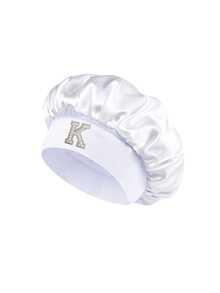 1pc Pearl Letter Print Satin Sleep Cap, Elastic Wide Band, Silky Hair Protection Cap, Suitable For Women's Night Sleep, Travel And Daily Hair Care - Multicolor - View 91