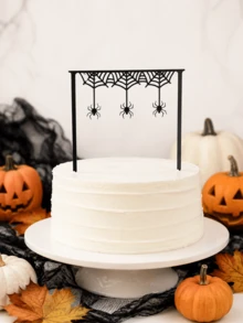 3pcs Halloween Cake Topper Set, Spider Web Spider Black Acrylic Cake Decor, Spooky Party Dessert Decoration, Halloween Celebration - A - View 6