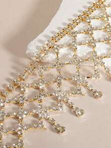 1PC Glamorous Sparkling Rhinestone Necklace, Bridal Wedding Banquet Dress Women's Fashion Jewelry Accessory - Gold - View 2
