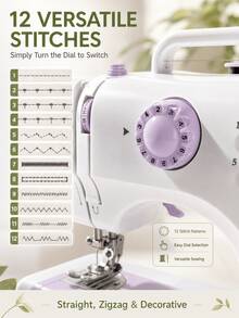 SMEGGEMS Mini Portable Electric Sewing Machine, 12 Stitches, Adjustable Speed, Built-In LED Light, Electric And Manual Dual Mode, Includes Foot Pedal And Bobbin Set, Suitable For Clothing Repair, DIY Crafts And Beginners - Mauve Purple - View 4