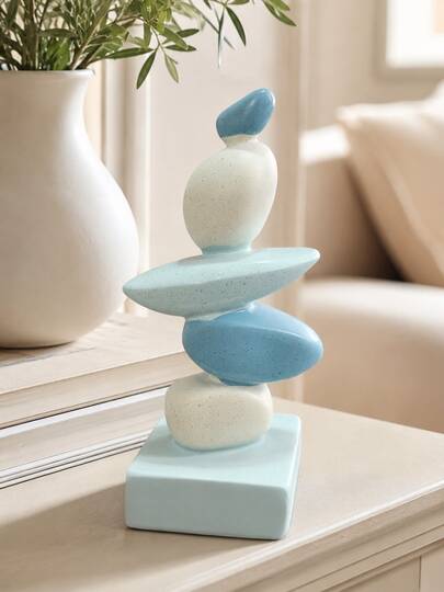 Skulptur i harts med staplade stenar, blå och vit Zen-balanssten, minimalistisk bordsdekoration, kuststil för badrum, spa-hylla, kontorsskrivbord, vardagsrum, accent för meditationsrum, present till yogaentusiast, inflyttningspresent, sovrum och entré