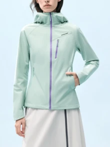CAMEL CROWN Jaket Pendakian Gunung Wanita Musim Semi/Panas dengan Tudung, Elastis, Bernapas & Tahan Angin, Mantel Luar Ruangan - Kabut garam biru - View 1