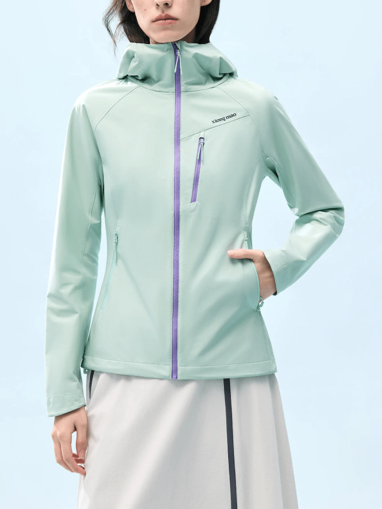 CAMEL CROWN Jaket Pendakian Gunung Wanita Musim Semi/Panas dengan Tudung, Elastis, Bernapas & Tahan Angin, Mantel Luar Ruangan - Kabut garam biru - View 1