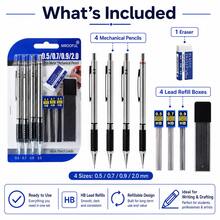 專業機械鉛筆套組,含 4 支金屬製製圖鉛筆,多尺寸 0.5/0.7/0.9/2.0mm 可替芯自動鉛筆套件,適用於學生、藝術家、工程師、設計師與辦公室使用 - 多款 - 查看 6