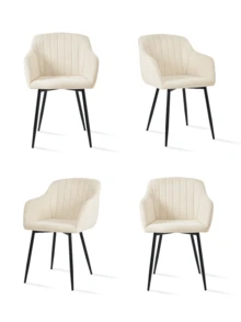 Goeurvant Contemporary Vertical-Stripe Upholstered Dining Chairs With Armrests & Metal Legs For Dining Room, Kitchen, Living Room - Set Of 2 / Set Of 4 / Set Of 6--Cream-Chenille - 奶油 - 查看 11