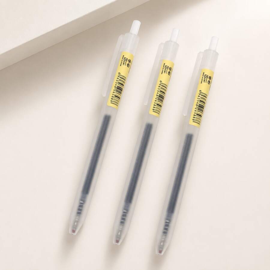 3pcs/Pack 0.5mm Retractable Gel Pens, Back To School Essential, Minimalist Aesthetic Matte Transparent Barrel, Quick-Drying Smooth Writing, Black Ink Pens, Suitable For Students, Office, School Stationery - Blue - View 1