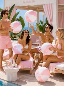 6 Peças - Bolas de Praia Infláveis (Com Bomba), Bolas Decorativas de Cor Suave, Acessórios para Piscina, Decorações de Festa em Material PVC de Cor Macaron, Adequado para Decoração de Festa de Aniversário de Verão para Adultos, Festa na Piscina de Verão, Despedida de Solteira, Presente de Aniversário e Atividades na Praia, Suprimentos de Verão ao Ar Livre, Jogos de Praia para Adultos, Suprimentos para Piscina. (Rosa, Azul) - Bola de praia - Visão 5
