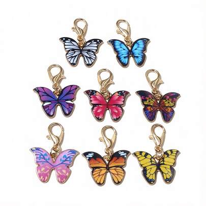 10pcs Enamel Craft Butterfly Charms Pendant With Lobster Clasp DIY Jewelry Making Accessories For Keychain Necklace Bracelet