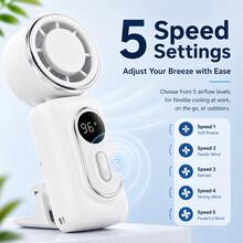 1pc Rechargeable Portable Clip-On Mini Fan With LED Display, 5-Speed Adjustable Airflow, Rotatable Fan Head & Anti-Slip Clip For Desk, Travel, Commuting & Outdoor Use - Standard - View 7