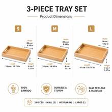 Rectangular Bamboo Serving Tray With Cutout Handles, Multi-Purpose Breakfast Food Storage Platter, Decorative Tabletop Organizer Tray For Drinks, Snacks, Table Decor, Suitable For Kitchen, Dining Table, Living Room And Coffee Table Use - Ginger - View 7