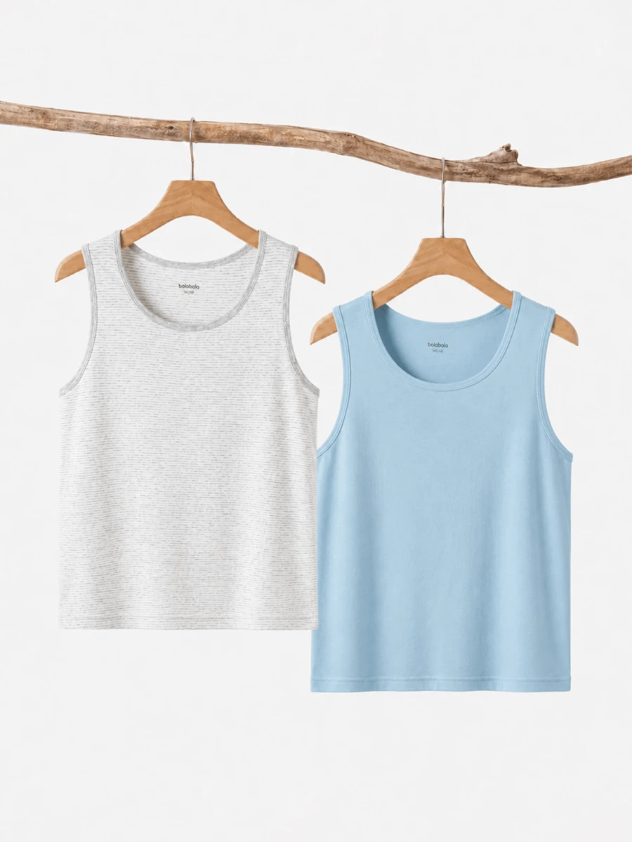 Balabala 2 buah Kaos Dalam Tanpa Lengan Anak, Lembut & Bernapas, Cocok Untuk Anak Laki-laki & Perempuan - nada abu-abu biru - View 1